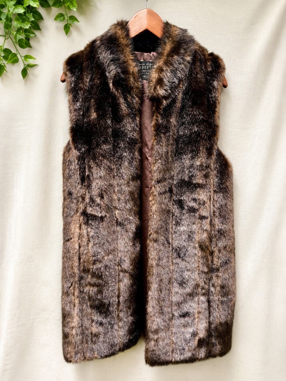 Donna Salyers Fabulous Furs Brown Faux Fur Longline Vest Size Medium